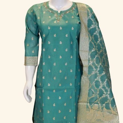 Dusky Blue Banaras Kurti Set (2)