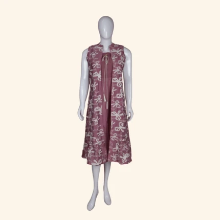 Dusty Rose Embroidered Layered Long Frock (1)