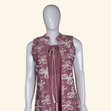 Dusty Rose Embroidered Layered Long Frock (2)