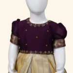 Girls Burgandy Cream Short Frock (2)