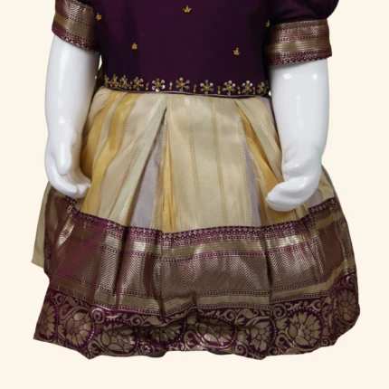 Girls Burgandy Cream Short Frock (3)