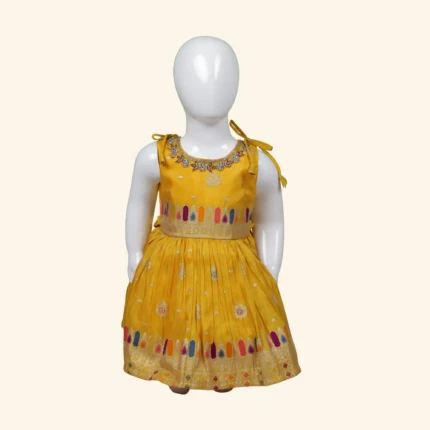 Girls Golden Yellow Short Frock (1)