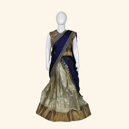 Girls Navy Blue Cream Half Sarees (1)