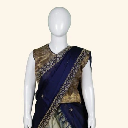 Girls Navy Blue Cream Half Sarees (2)