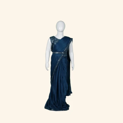 Girls Navy Blue Half Saree (1)