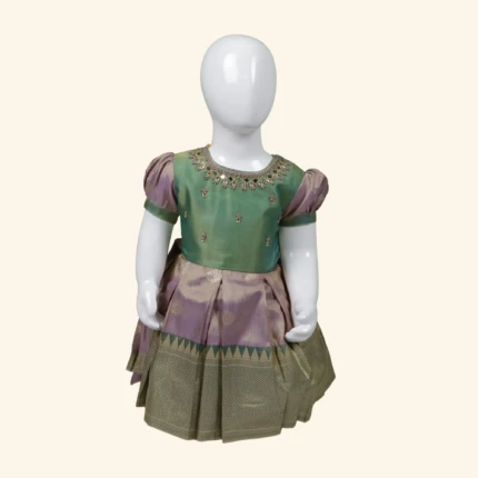 Girls Pastel Green Lilac Short Frock (1)