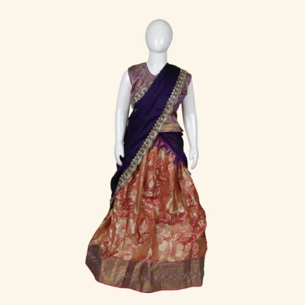 Girls Purple Orange Half Sarees (1)