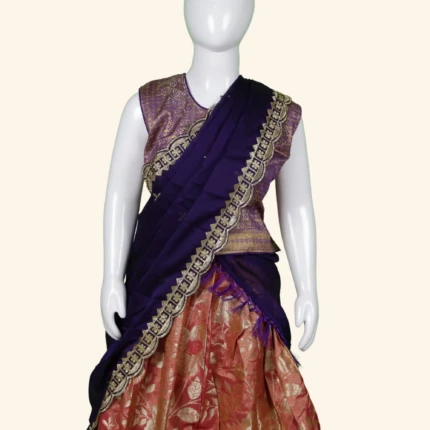 Girls Purple Orange Half Sarees (2)