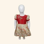 Girls Red Cream Floral Short Frock (1)