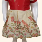Girls Red Cream Floral Short Frock (2)