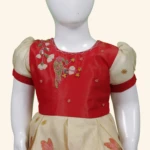 Girls Red Cream Floral Short Frock (3)