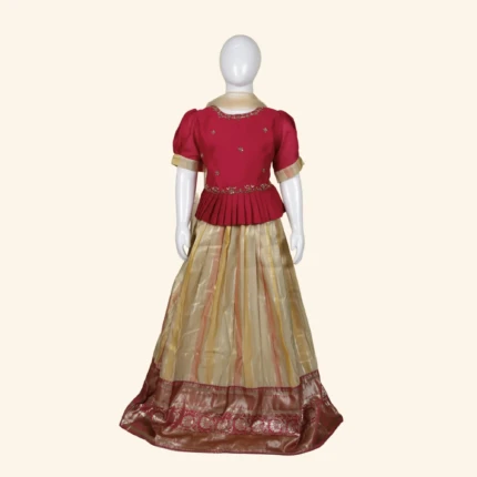 Girls Red Cream Multicolour Crop Top (1)