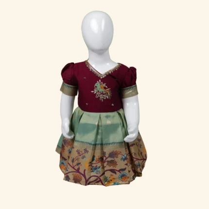 Girls Red Pastel Green Short Frock (1)