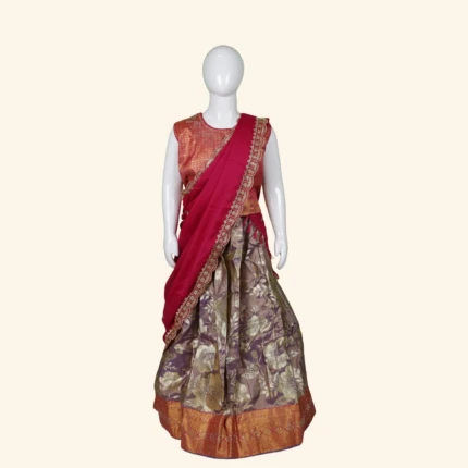 Girls Wine Pink Purple Half Sarees (1)