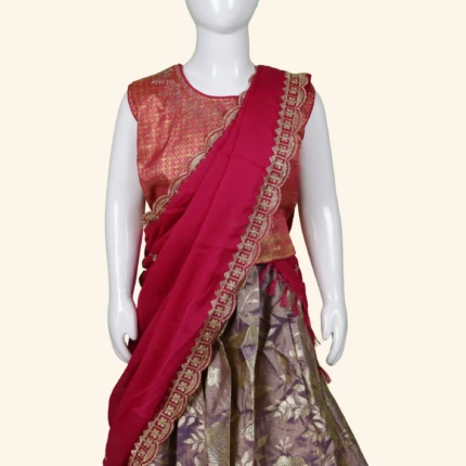 Girls Wine Pink Purple Half Sarees (2)