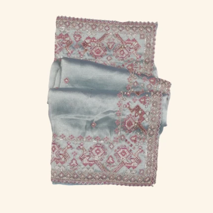 Ice Blue Glass Tissue Saree (1)