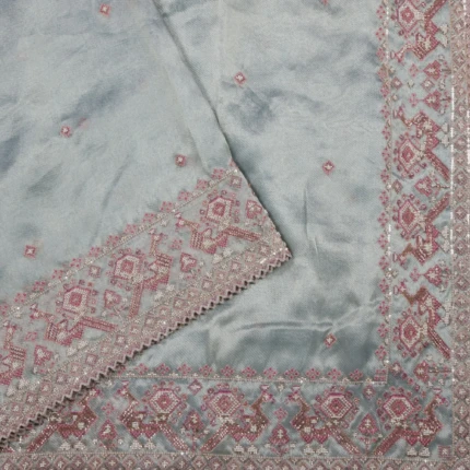 Ice Blue Glass Tissue Saree (3)