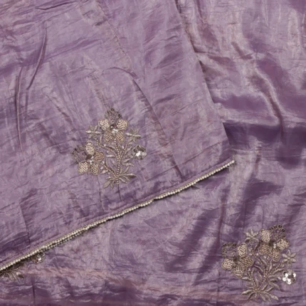 Lavender Purple Sequin Floral Handwork Silk Saree (3)