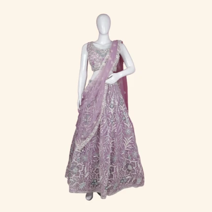 Lavender & Silver Floral Embroidered Designer Lehenga (1)