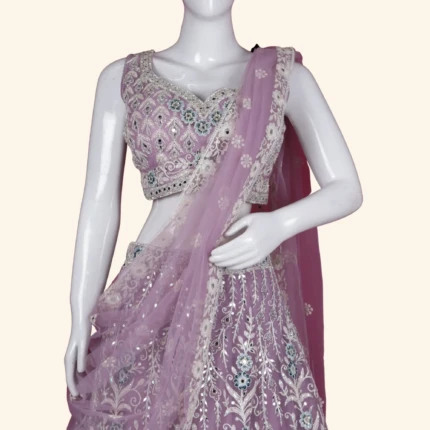 Lavender & Silver Floral Embroidered Designer Lehenga (2)