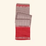 Light Beige & Red Metallic Zari Stripes Fancy Saree (1)