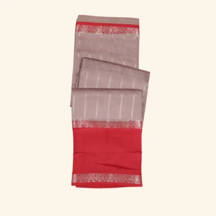 Light Beige & Red Metallic Zari Stripes Fancy Saree (1)