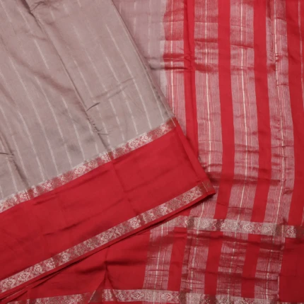 Light Beige & Red Metallic Zari Stripes Fancy Saree (3)