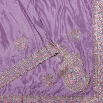 Lilac Purple Paisley Embroidered Silk Saree (3)
