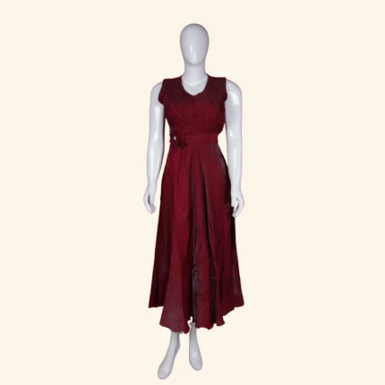 Maroon Floral Applique Long Frock (1)