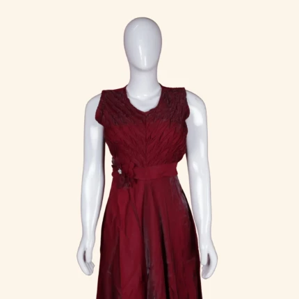 Maroon Floral Applique Long Frock (2)