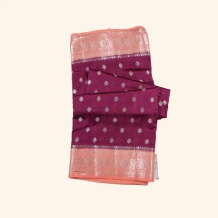 Maroon Saree with Peach Zari Floral Borde (1)