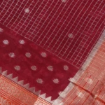 Maroon & Vermilion Red Woven Check Fancy Saree (5)
