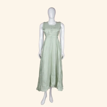 Mint Green Embroidered Long Frock (1)