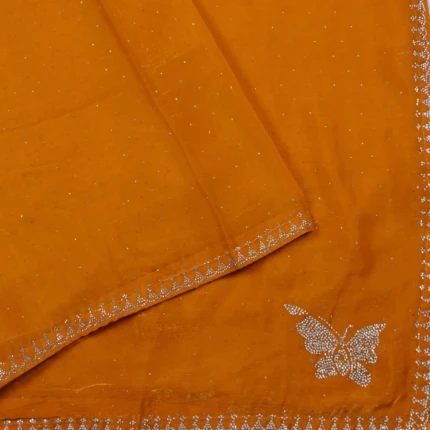 Mustard Yellow Butterfly Crystal Work Fancy Saree (3)