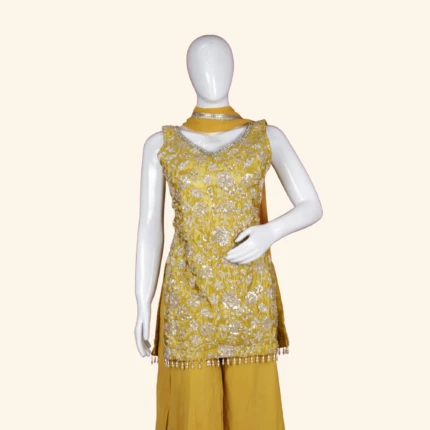 Mustard Yellow Raw Silk Embroidered Sharara Set (2)