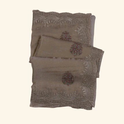 muted beige Glass Tissue Saree (1)