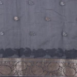 Navy Blue Saree with Silver Zari Floral Border (4)