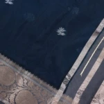 Navy Blue Saree with Silver Zari Floral Border (5)