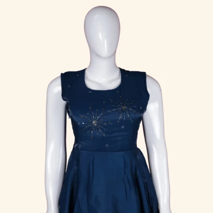 Navy Blue Starburst Embellished Long Frock (2)