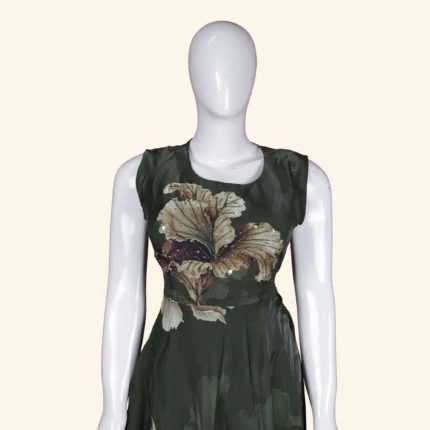 Olive Floral Long Frock (2)