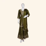 Olive Green Chanderi Silk Zardozi Embroidered Kurta with Sharara (1)