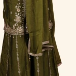 Olive Green Chanderi Silk Zardozi Embroidered Kurta with Sharara (4)
