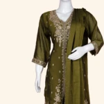 Olive Green Chanderi Silk Zardozi Embroidered Kurta with Sharara (5)
