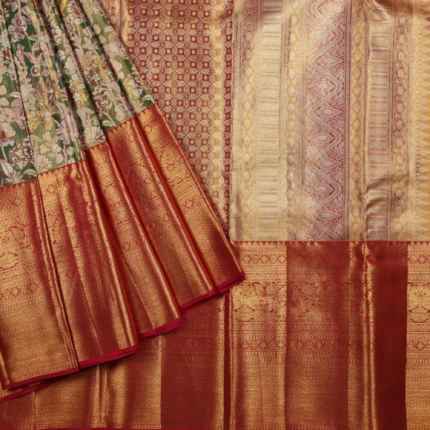 Olive Green Kanchi Pattu Saree (2)