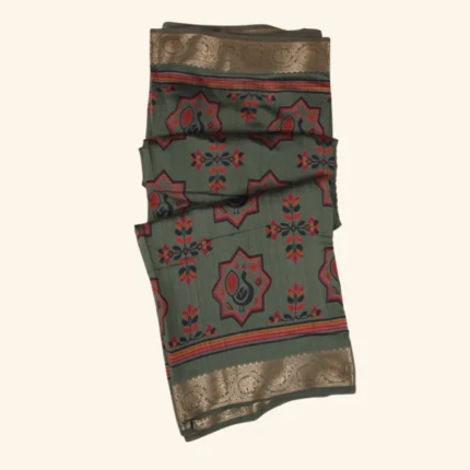 Olive Green Malai Fancy Saree (1)