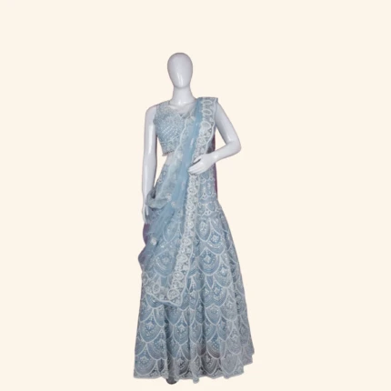 Pastel Blue & White Sequined Embroidered Designer Lehenga (1)