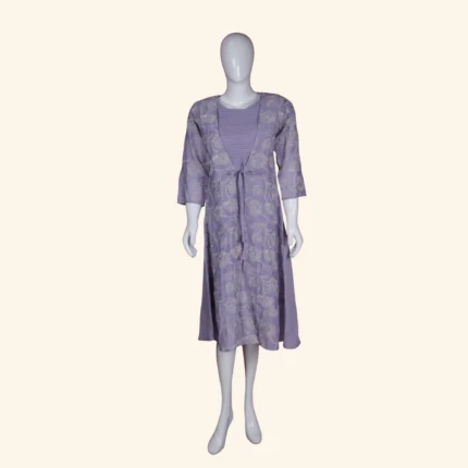 Pastel Lavender Embroidered Layered Long Frock (1)
