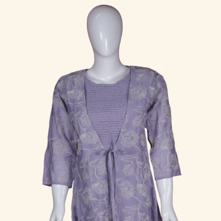 Pastel Lavender Embroidered Layered Long Frock (2)