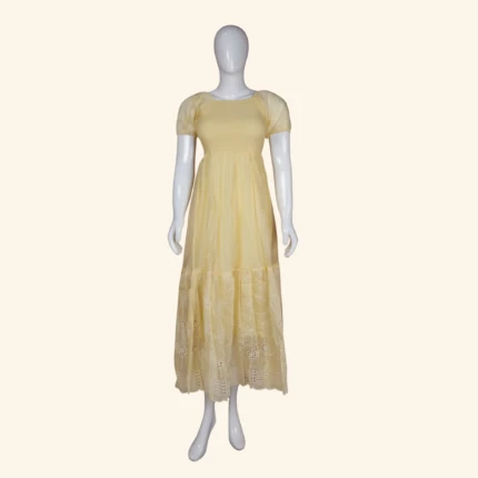 Pastel Yellow Embroidered Long Frock (1)