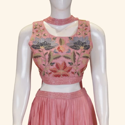 Peach Floral Embroidary Sharara (2)
